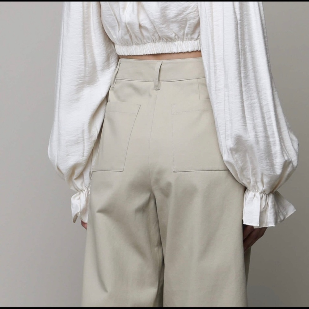 Oak + Fort Wide Leg Trouser Pant in Cream - Picture 3 of 9
